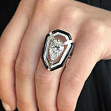 Pear CZ Black Enamel Geometric Ring