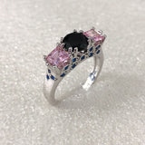 Black and Pink CZ Three-Stone Ring