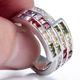 Rainbow Princess CZ Triple-Row Band Ring