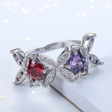 Red and Purple CZ Flower Bypass Ring
