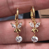 Clear CZ Butterfly Huggie Drop Earrings