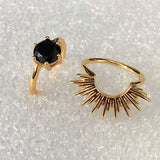 Black CZ Sunburst Dainty Ring