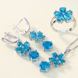 Aqua CZ Flower Drop Jewelry Set