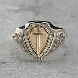 Two-Tone Sword Shield Signet Ring