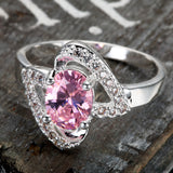 Pink Oval CZ Swirl Halo Ring