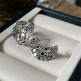 Silver Faceted Bead Half Hoop Earrings