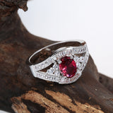 Ruby-Red Oval CZ Baguette Bypass Ring