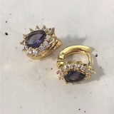 Sapphire-Blue Pear CZ Halo Huggie Earrings