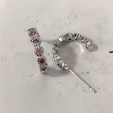 Multicolor Round CZ Bezel Open Hoop Earrings