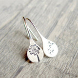 Engraved Dandelion Teardrop Hook Earrings