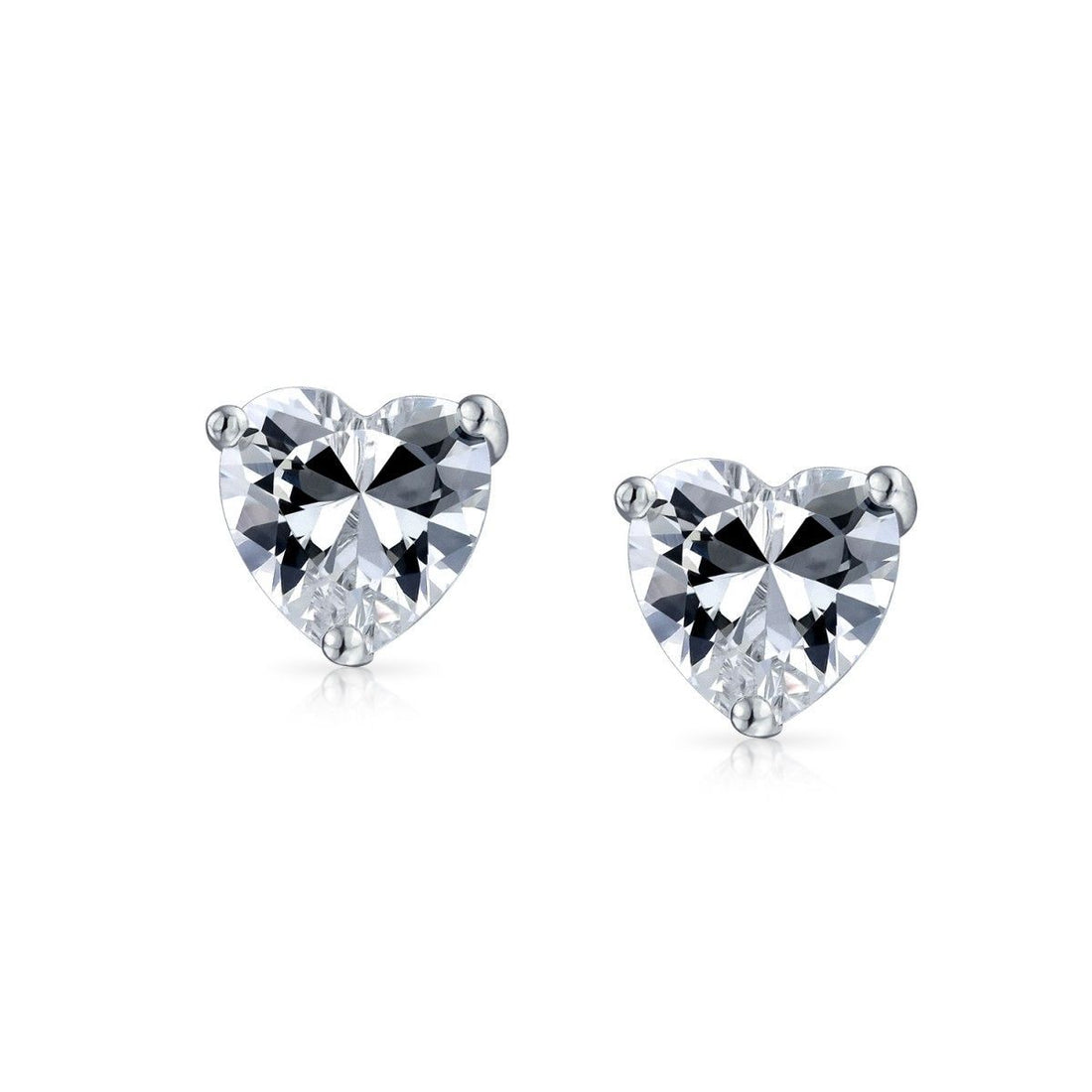 Clear Heart CZ Solitaire Stud Earrings