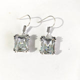 Ruby-Red Emerald-Cut CZ Hook Earrings