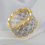 Wide Openwork Pavé Band Ring Gold Edge