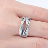 Black and Clear CZ Crossover Ring