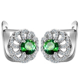 Green Round CZ Scalloped Flower Leverback Earrings