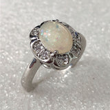 White Opal-Look Flower Halo Ring