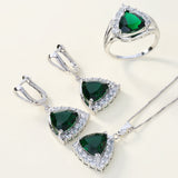 Emerald-Green Trillion CZ Halo Jewelry Set