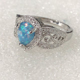Blue Opal-Look Pear Engraved Shank Ring