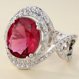 Ruby-Red Round CZ Swirl Pavé Ring