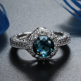 Teal Round CZ Filigree Halo Ring