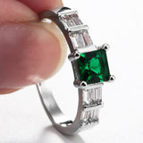 Emerald-Green Princess CZ Baguette Side Ring