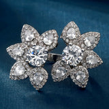 Pear CZ Double Flower Open Bypass Ring