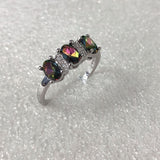 Rainbow Mystic Oval CZ Three-Stone Ring