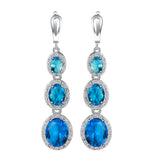 Aqua Oval CZ Halo Triple-Drop Jewelry Set