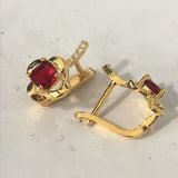 Ruby-Red Square CZ Gold Lever-Back Earrings
