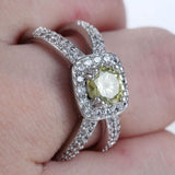 Yellow Cushion CZ Halo Crossover Ring