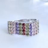 Multicolor Round CZ Four-Row Band Ring