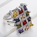 Multicolor Princess CZ Lattice Grid Ring