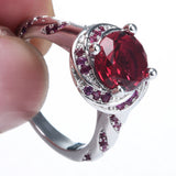 Ruby-Red Round CZ Swirl Pavé Ring