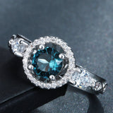 London-Blue Round CZ Marquise Side Halo Ring