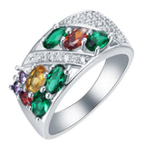 Multicolor Oval CZ Diagonal Pave Ring