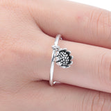 Lotus Flower Charm Open Cuff Ring