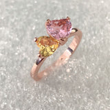 Pink and Yellow Heart CZ Toi Et Moi Ring