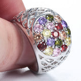 Multicolor CZ Cluster Openwork Dome Ring