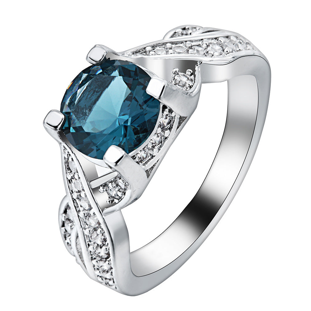 London-Blue Round CZ Twisted Shank Ring