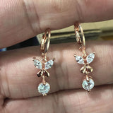 Clear CZ Butterfly Huggie Drop Earrings