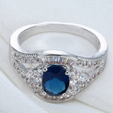 Sapphire-Blue Oval CZ Split-Shank Ring