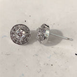 Clear Round CZ Halo Silver Stud Earrings