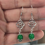 Green Bead Celtic Knot Hook Drop Earrings