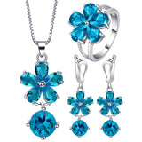 Aqua CZ Flower Drop Jewelry Set