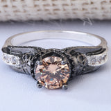 Champagne CZ Black Skull Solitaire Ring