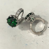 Sapphire-Blue Round CZ Solitaire Huggie Drop Earrings