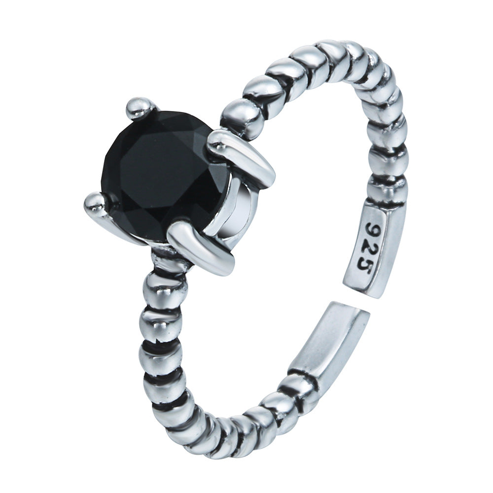 Black CZ Antique Rope Band Ring