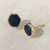 Navy Hexagon Stone Gold Stud Earrings