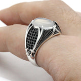 Moonstone-Look Oval Black Pave Signet Ring