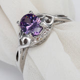 Purple Oval CZ Scroll Filigree Ring